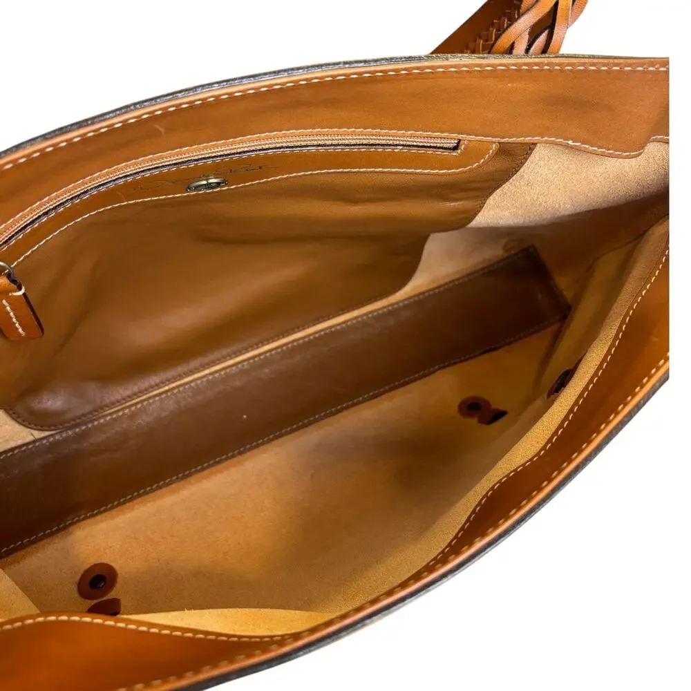 Oscar de la Renta Vacchetta Leather Shopper Tote Camel Vintage Shoulder Bag NOS